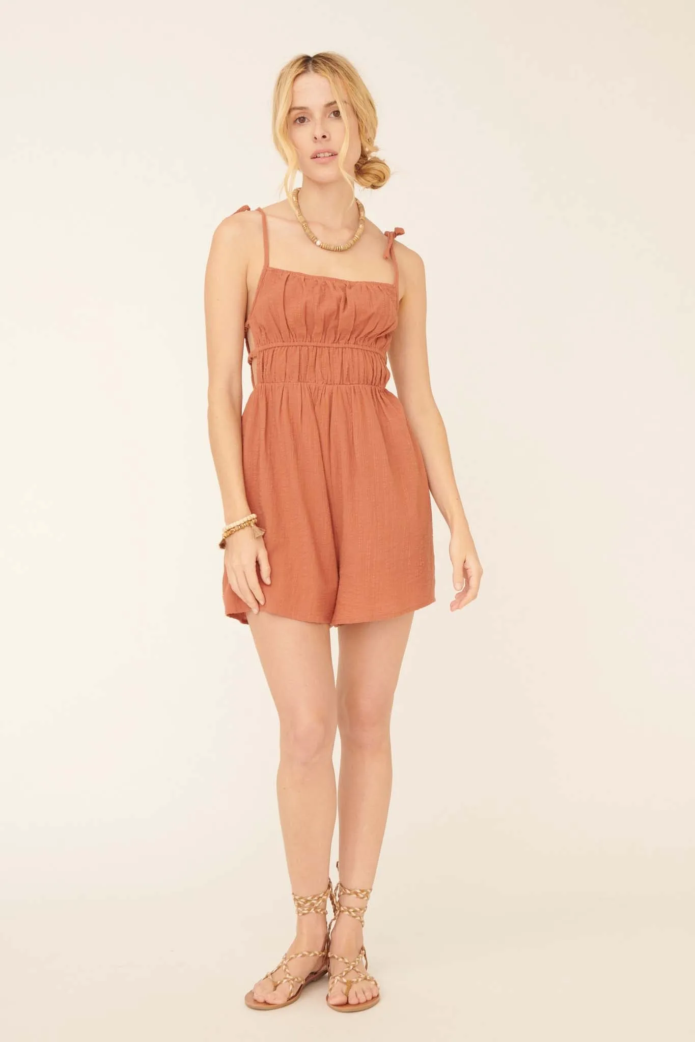 Falling in Love Textured Cotton Cami Romper