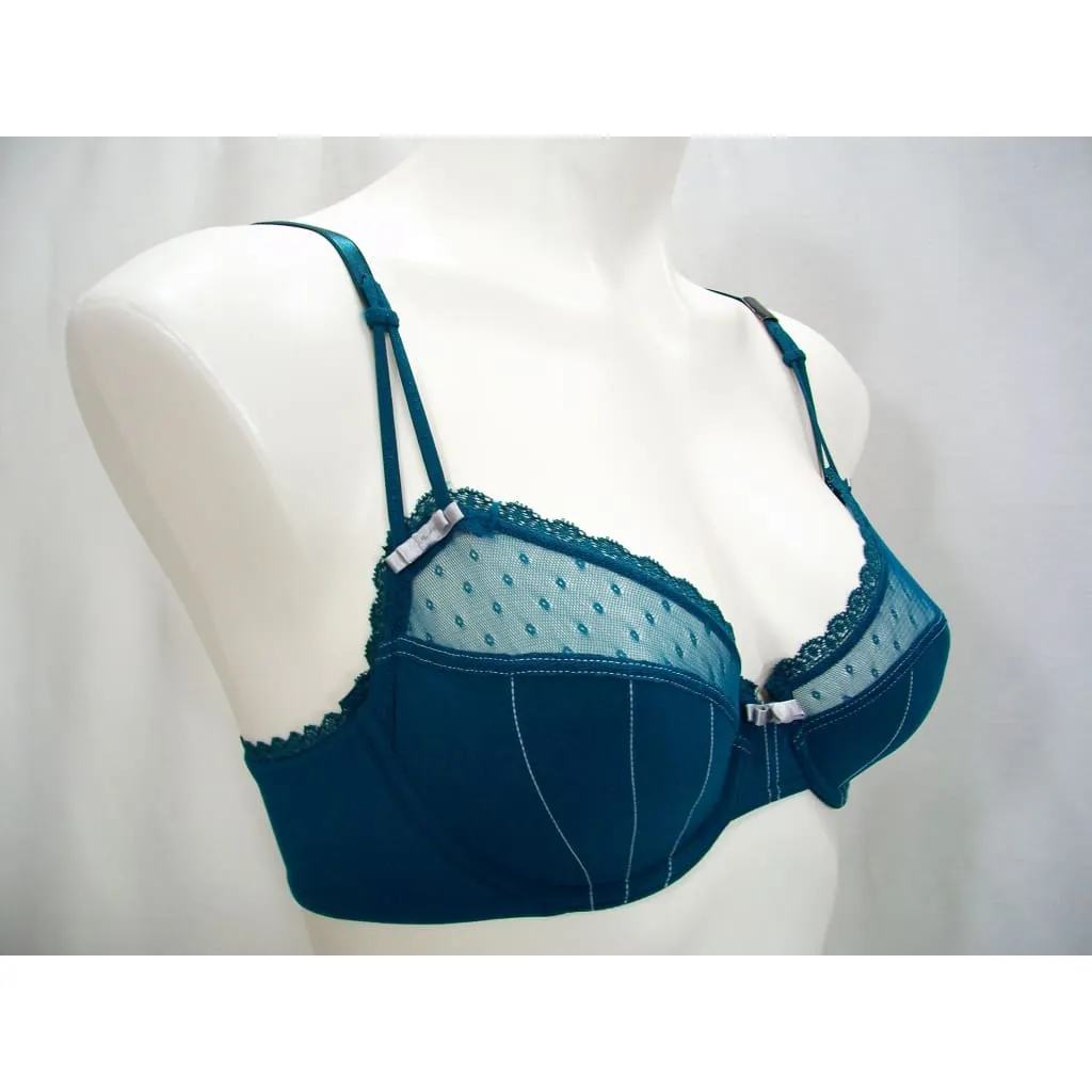 Felina 110789 Marielle Semi Sheer Lace Full Busted UW Bra 32C Deep Teal Green