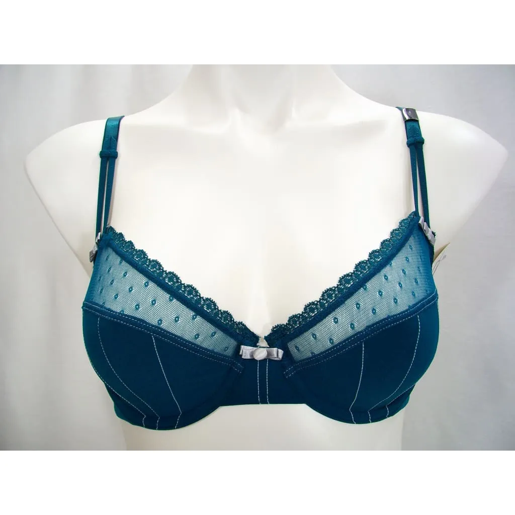 Felina 110789 Marielle Semi Sheer Lace Full Busted UW Bra 32C Deep Teal Green