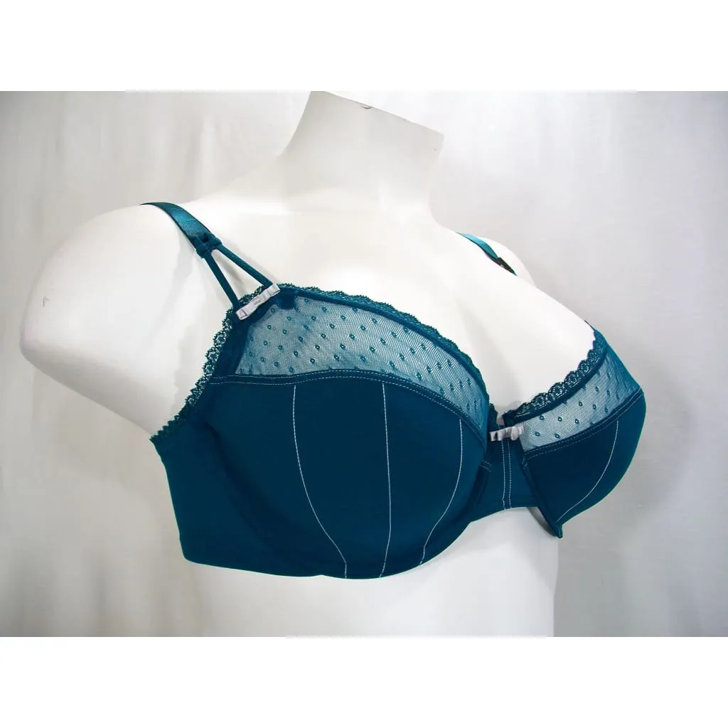 Felina 110789 Marielle Semi Sheer Lace Full Busted UW Bra 40DD Deep Teal Green