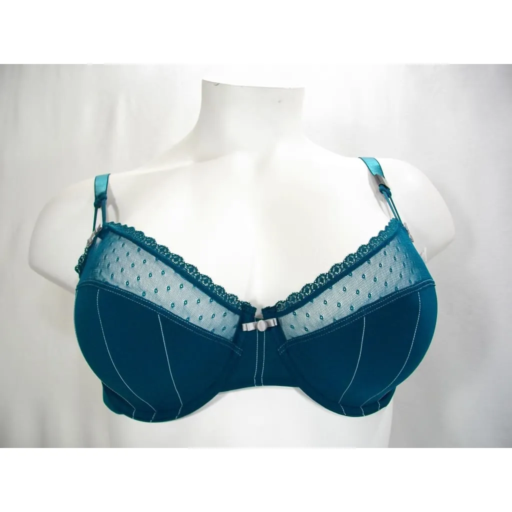 Felina 110789 Marielle Semi Sheer Lace Full Busted UW Bra 40DD Deep Teal Green