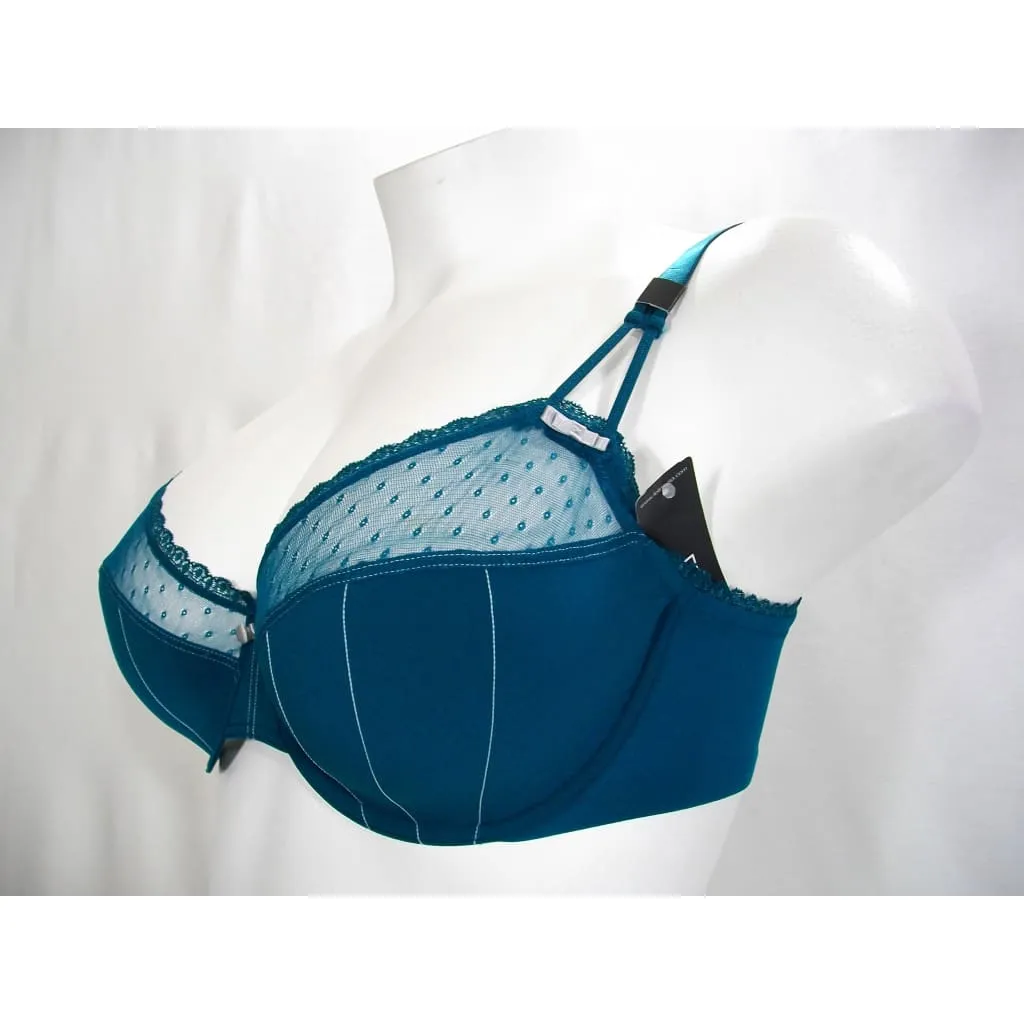 Felina 110789 Marielle Semi Sheer Lace Full Busted UW Bra 40DD Deep Teal Green