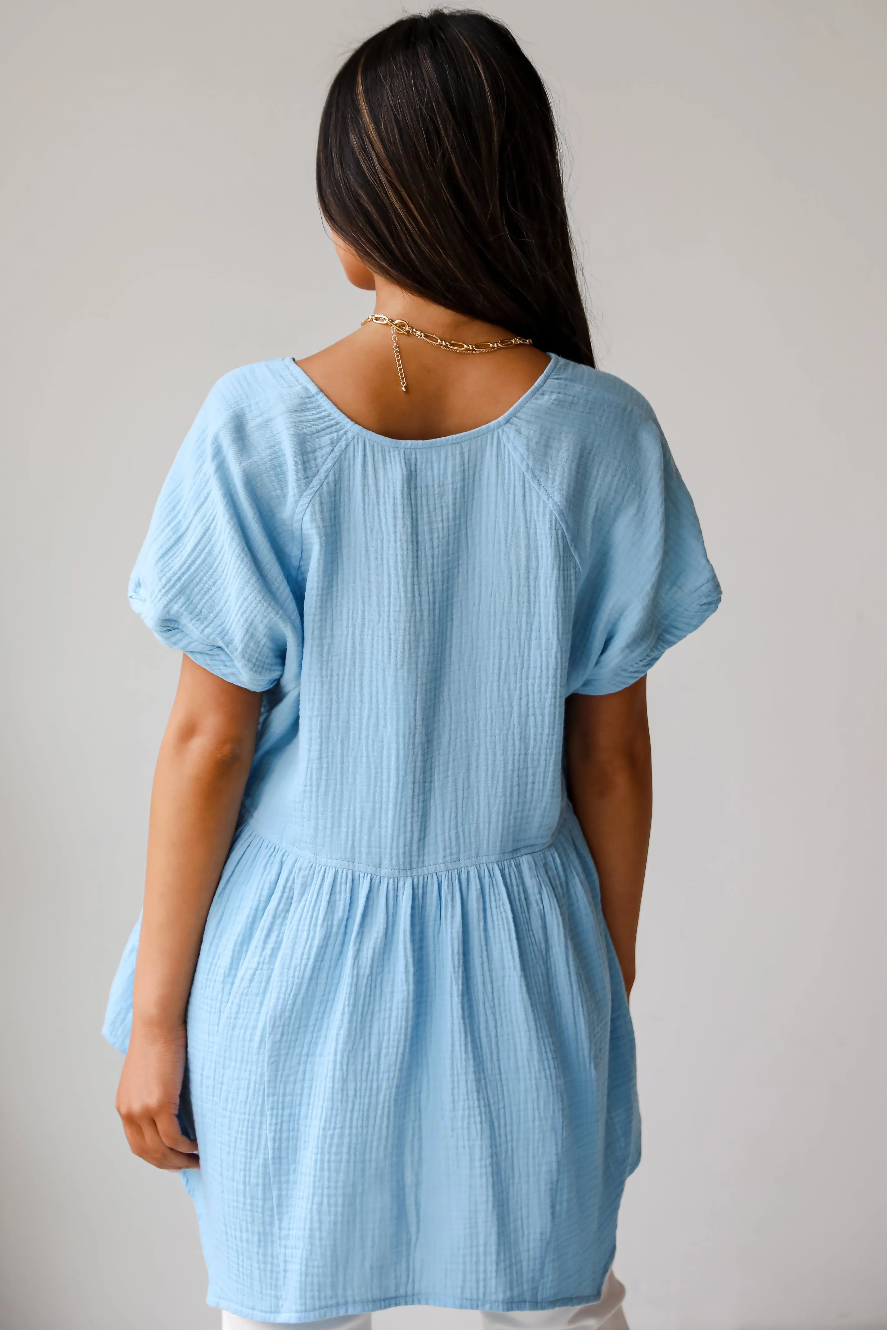 FINAL SALE - Blissful Icon Light Blue Linen Blouse