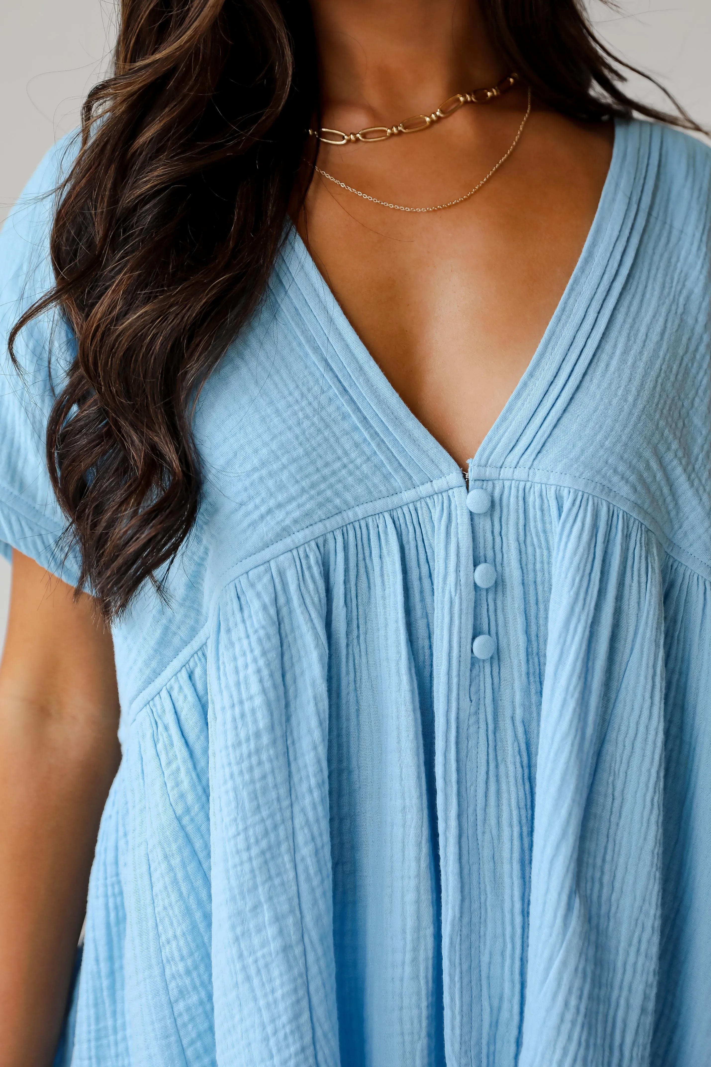 FINAL SALE - Blissful Icon Light Blue Linen Blouse