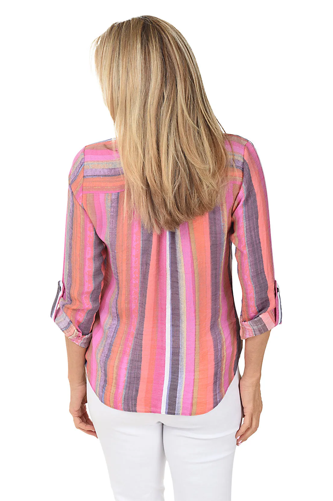 Firelight Stripe Button-Front Blouse