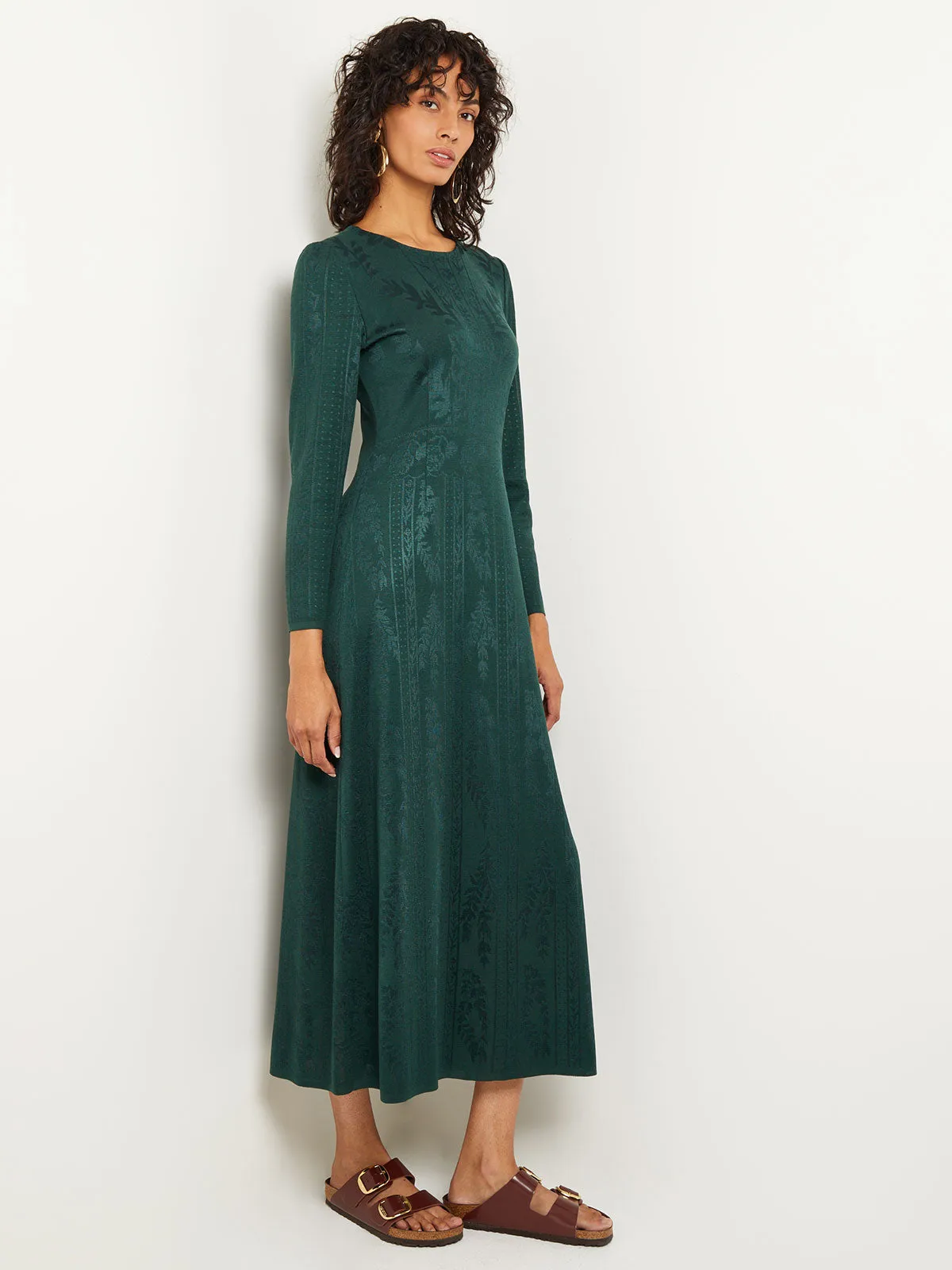 Fit-and-Flare Jacquard Knit Maxi Dress