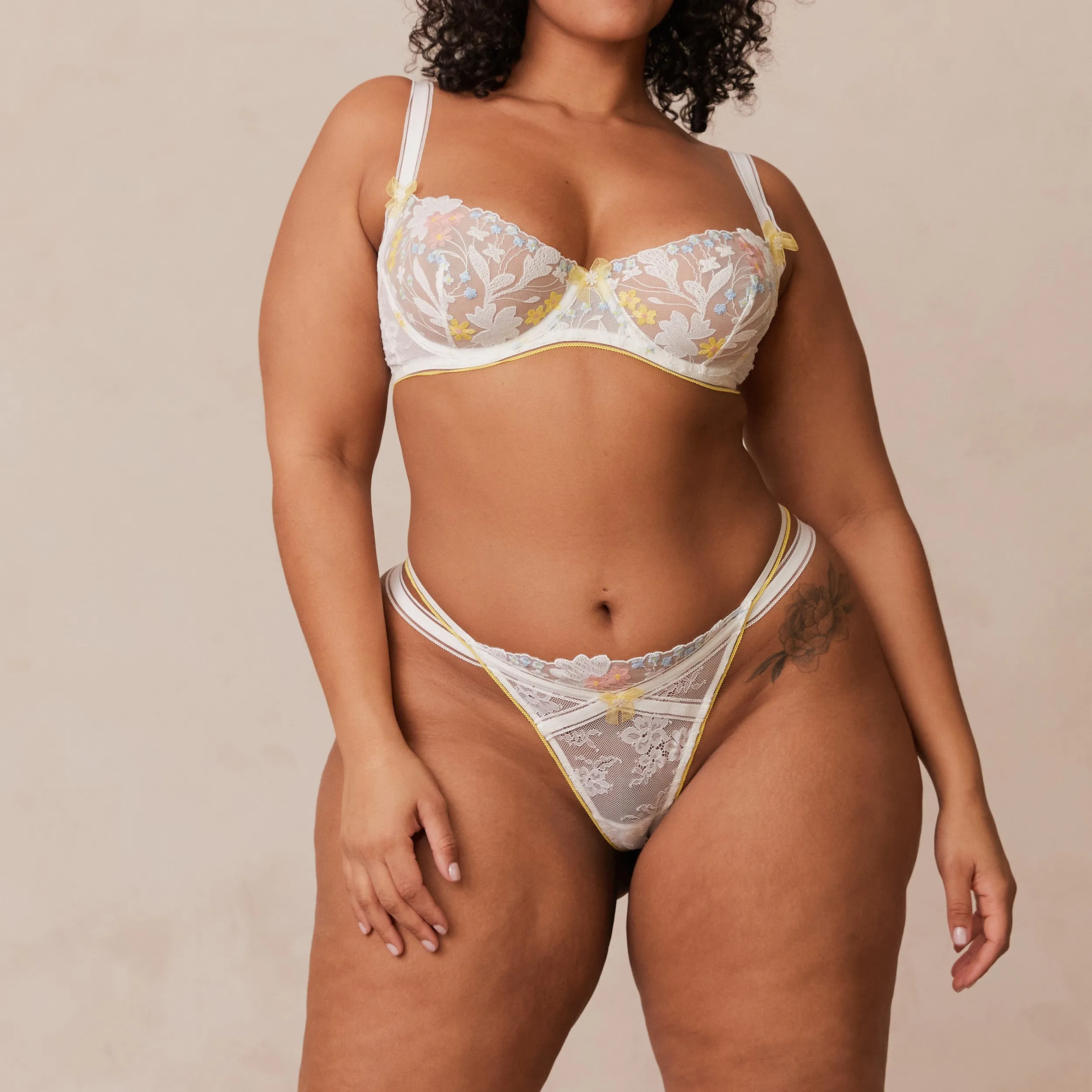 Fleur Balcony Bra  - White & Yellow