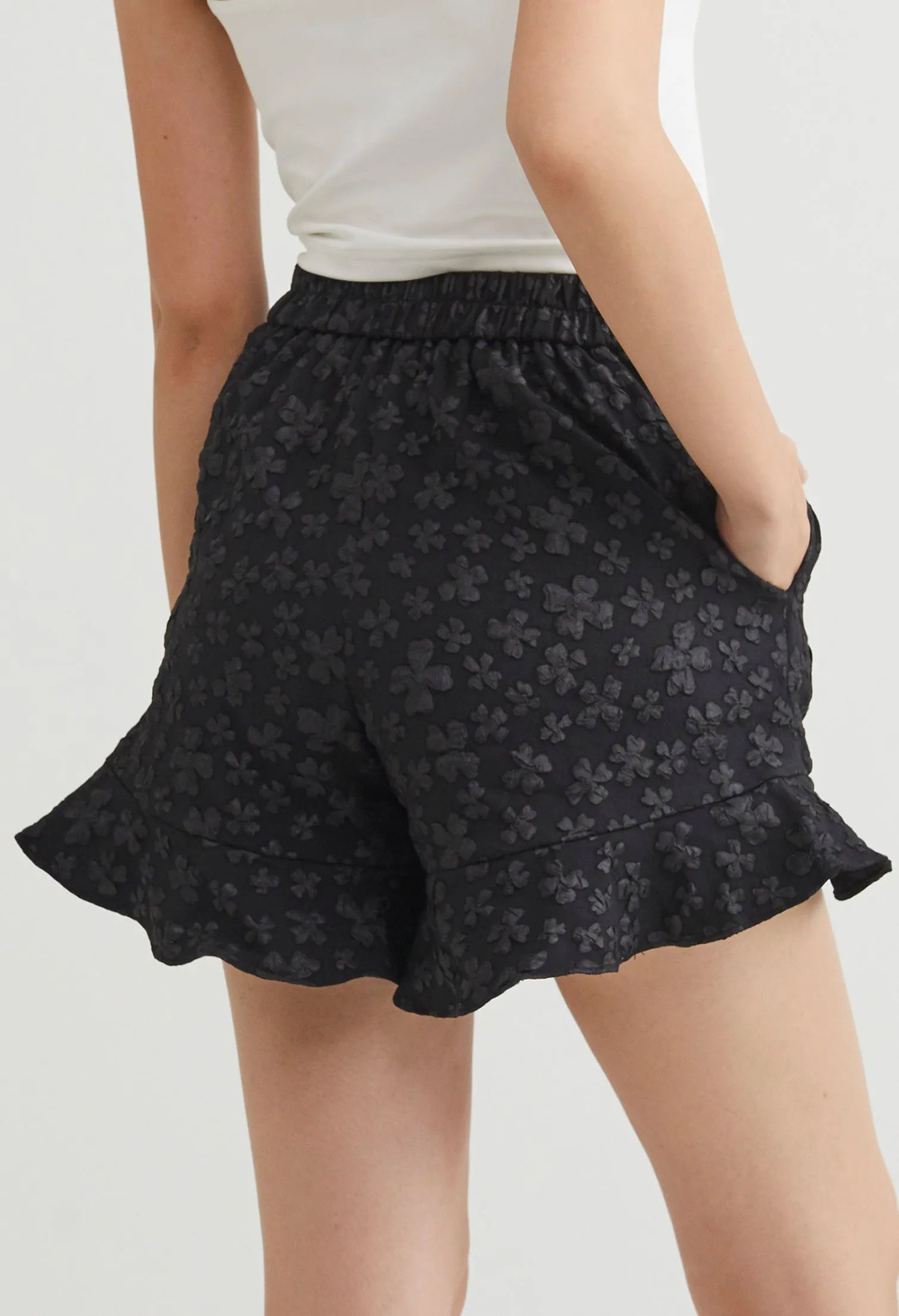 Floral Embossed Jacquared Flare Shorts