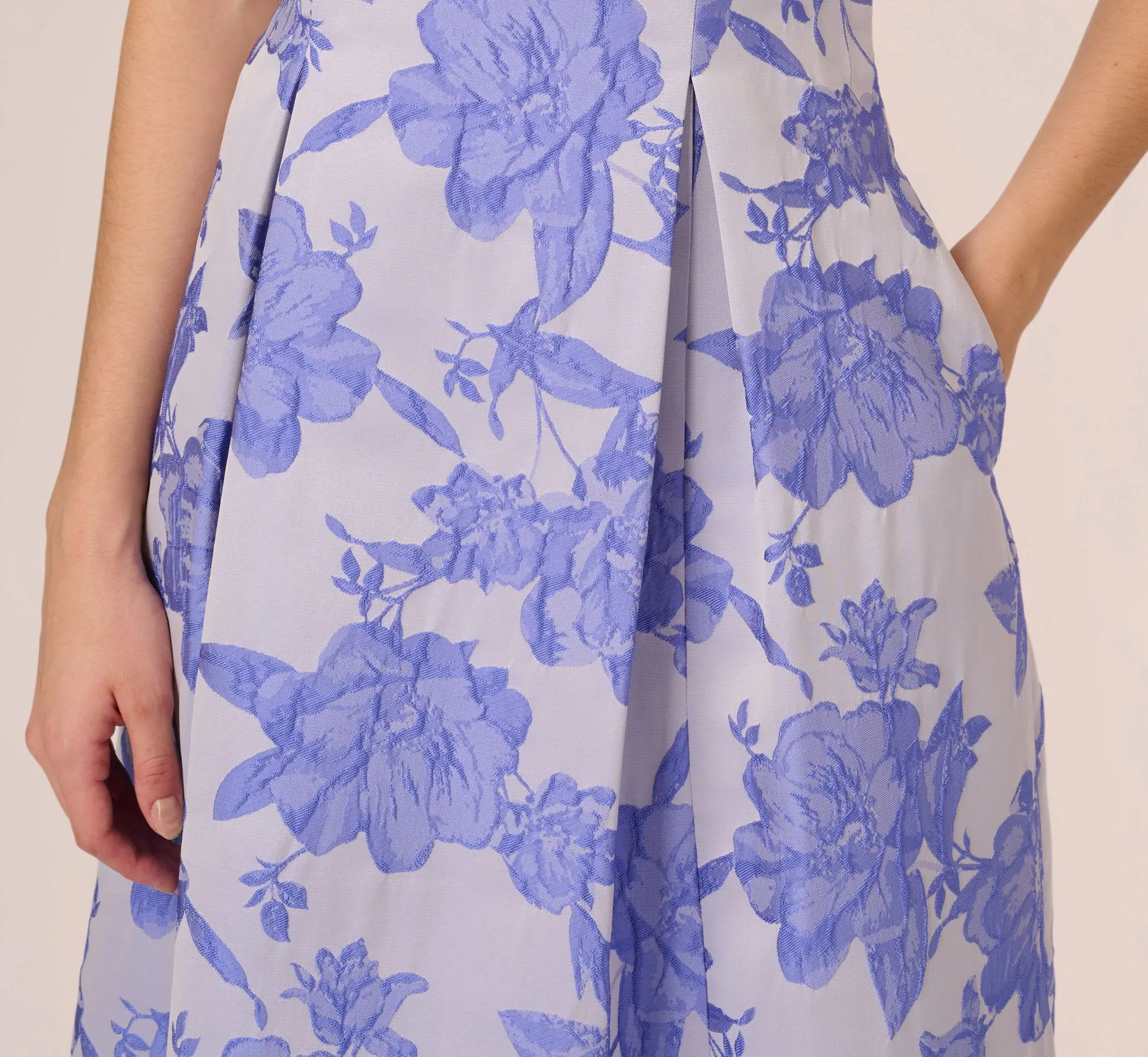 Floral Jacquard Fit And Flare Dress With Midi Skirt In Peri Cruise