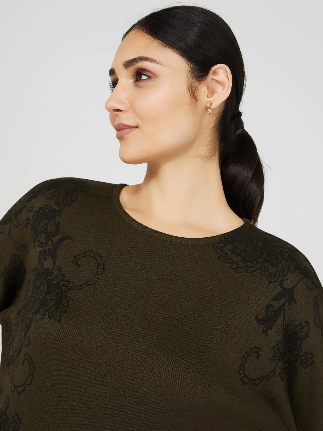 Floral Print 3/4 Dolman Sleeve Top