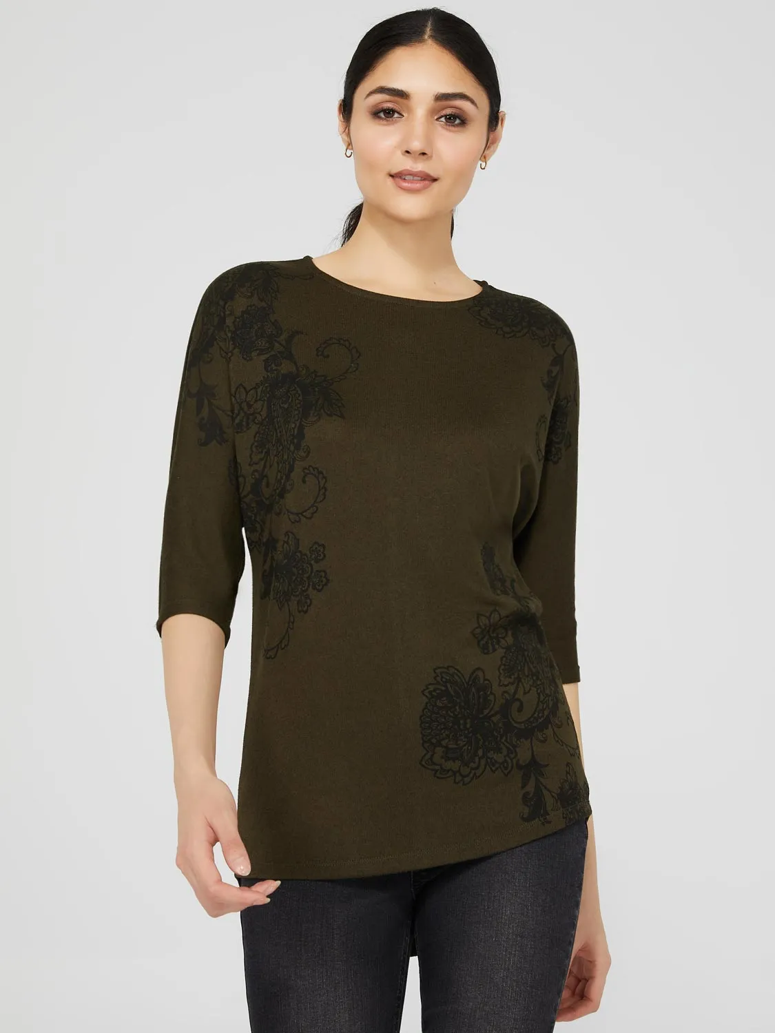 Floral Print 3/4 Dolman Sleeve Top