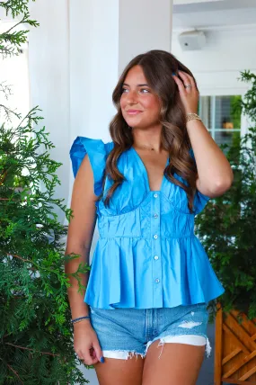 FLUTTER SLEEVE TOP IN BLUE