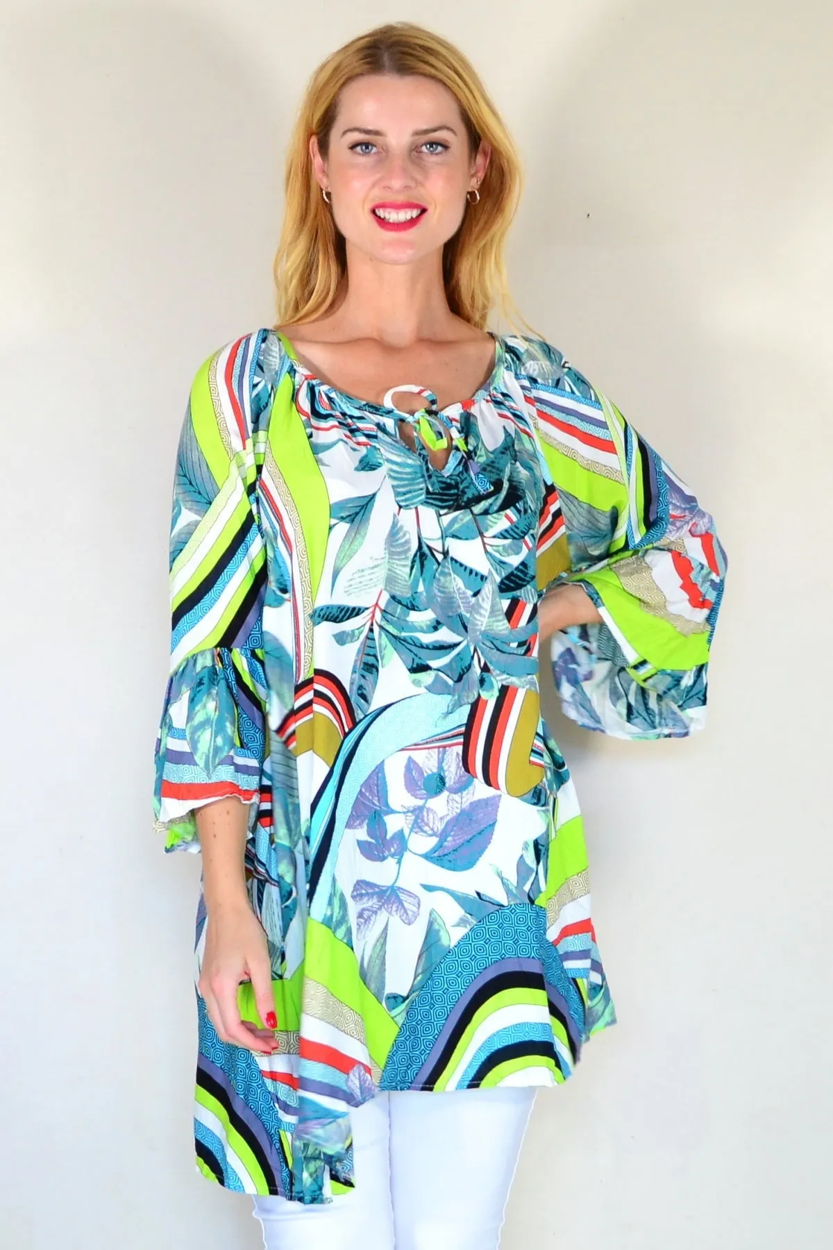 Fun Lime Print Crinkle Tunic Top