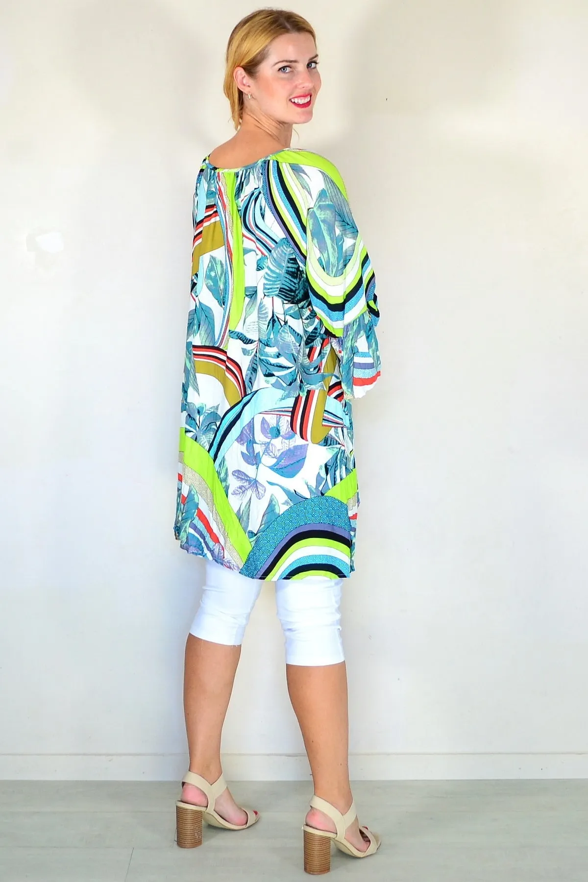 Fun Lime Print Crinkle Tunic Top