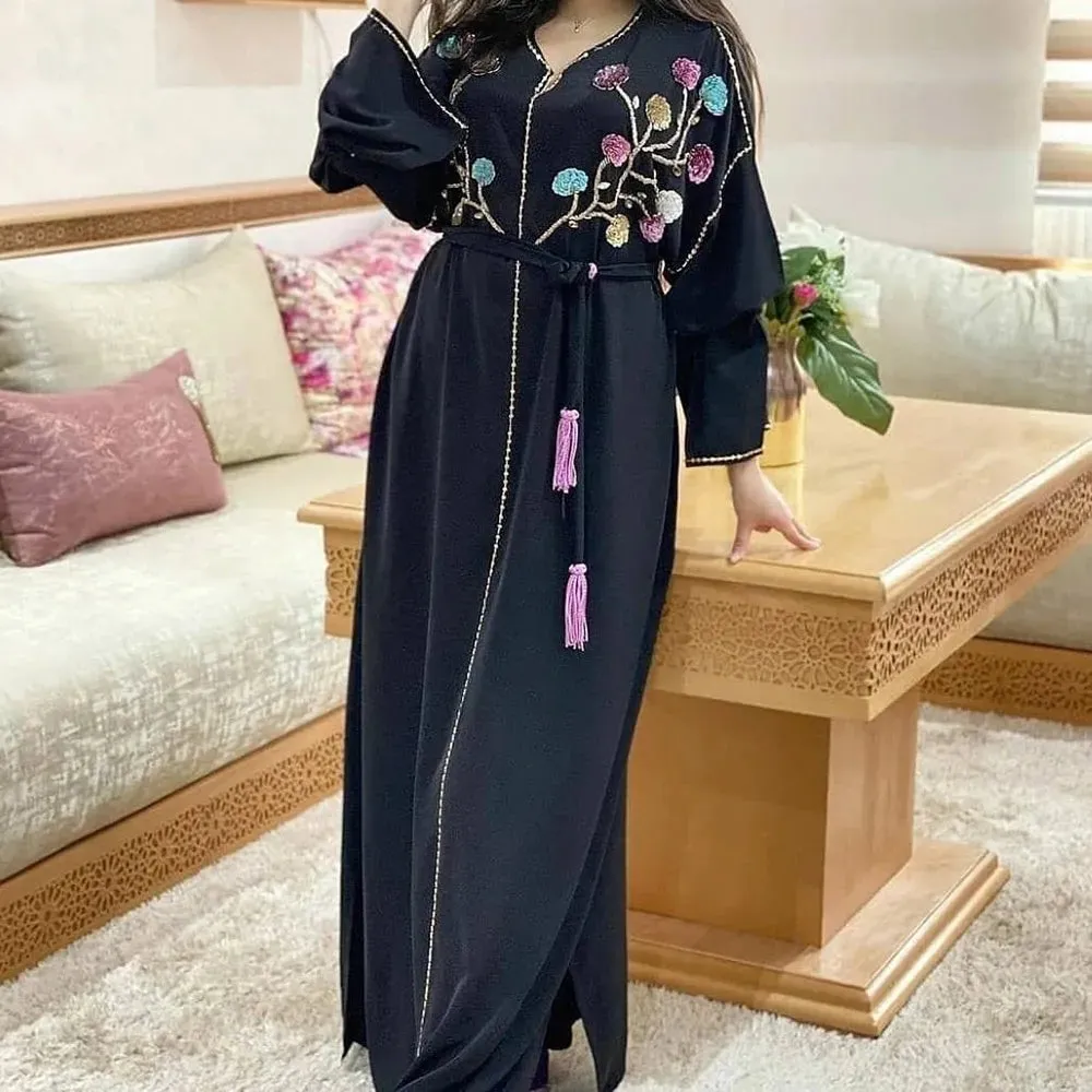 Getadme Dubai Hijab Women Dresses Embroidery Elegant Vintage Long Sleeve Muslim Abaya Islam Turkey Long Dress Kaftan Jellaba Moroccan