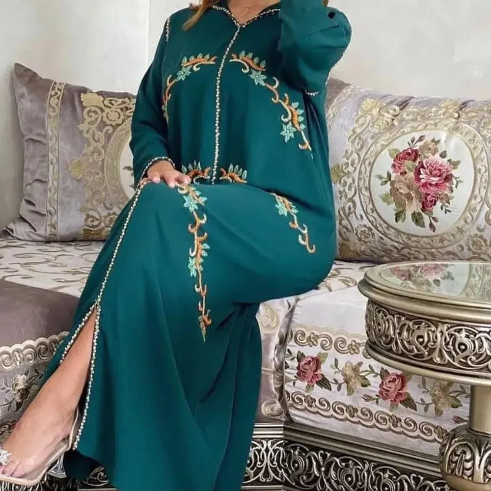 Getadme Dubai Hijab Women Dresses Embroidery Elegant Vintage Long Sleeve Muslim Abaya Islam Turkey Long Dress Kaftan Jellaba Moroccan