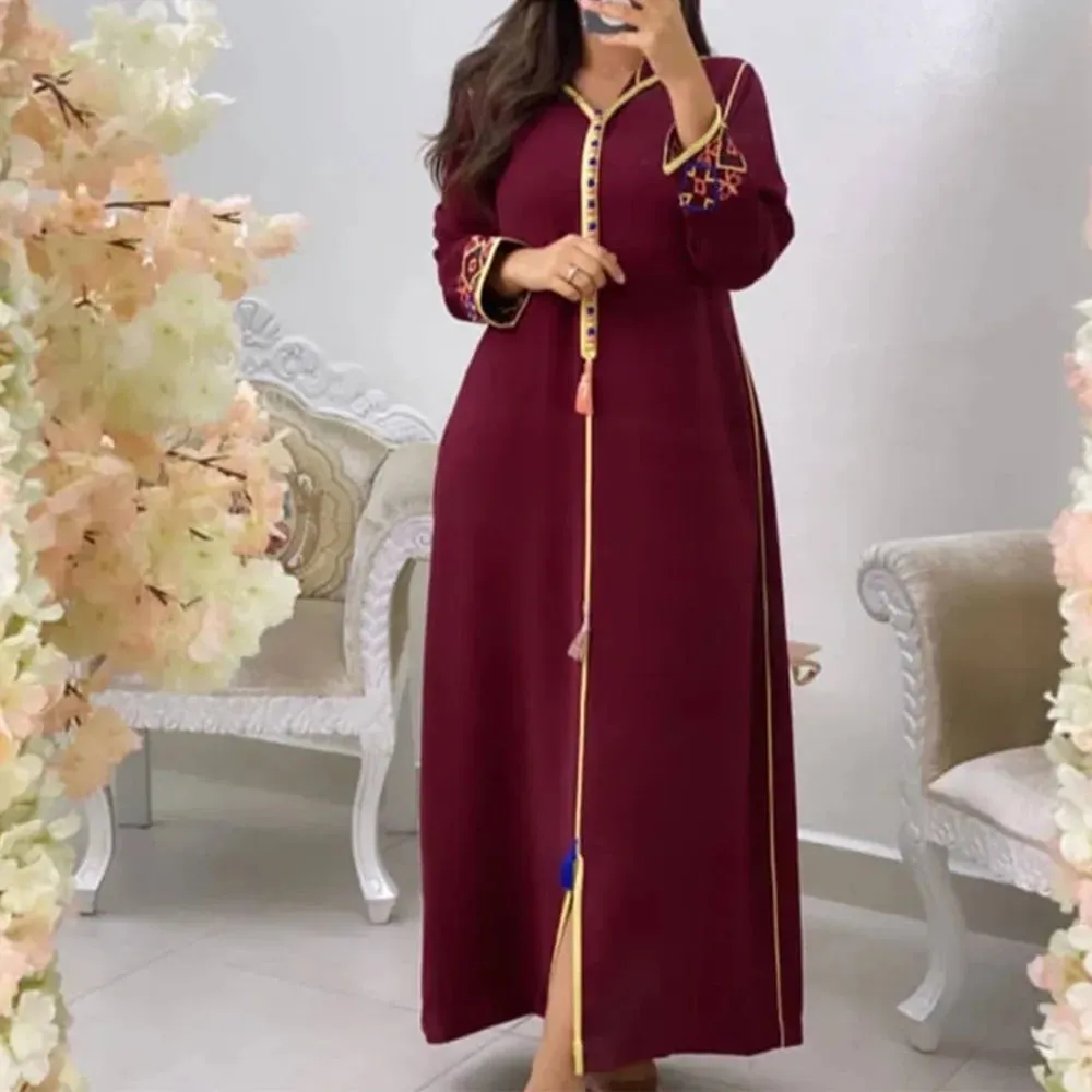 Getadme Dubai Hijab Women Dresses Embroidery Elegant Vintage Long Sleeve Muslim Abaya Islam Turkey Long Dress Kaftan Jellaba Moroccan