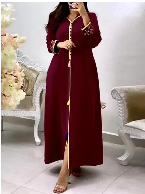 Getadme Dubai Hijab Women Dresses Embroidery Elegant Vintage Long Sleeve Muslim Abaya Islam Turkey Long Dress Kaftan Jellaba Moroccan