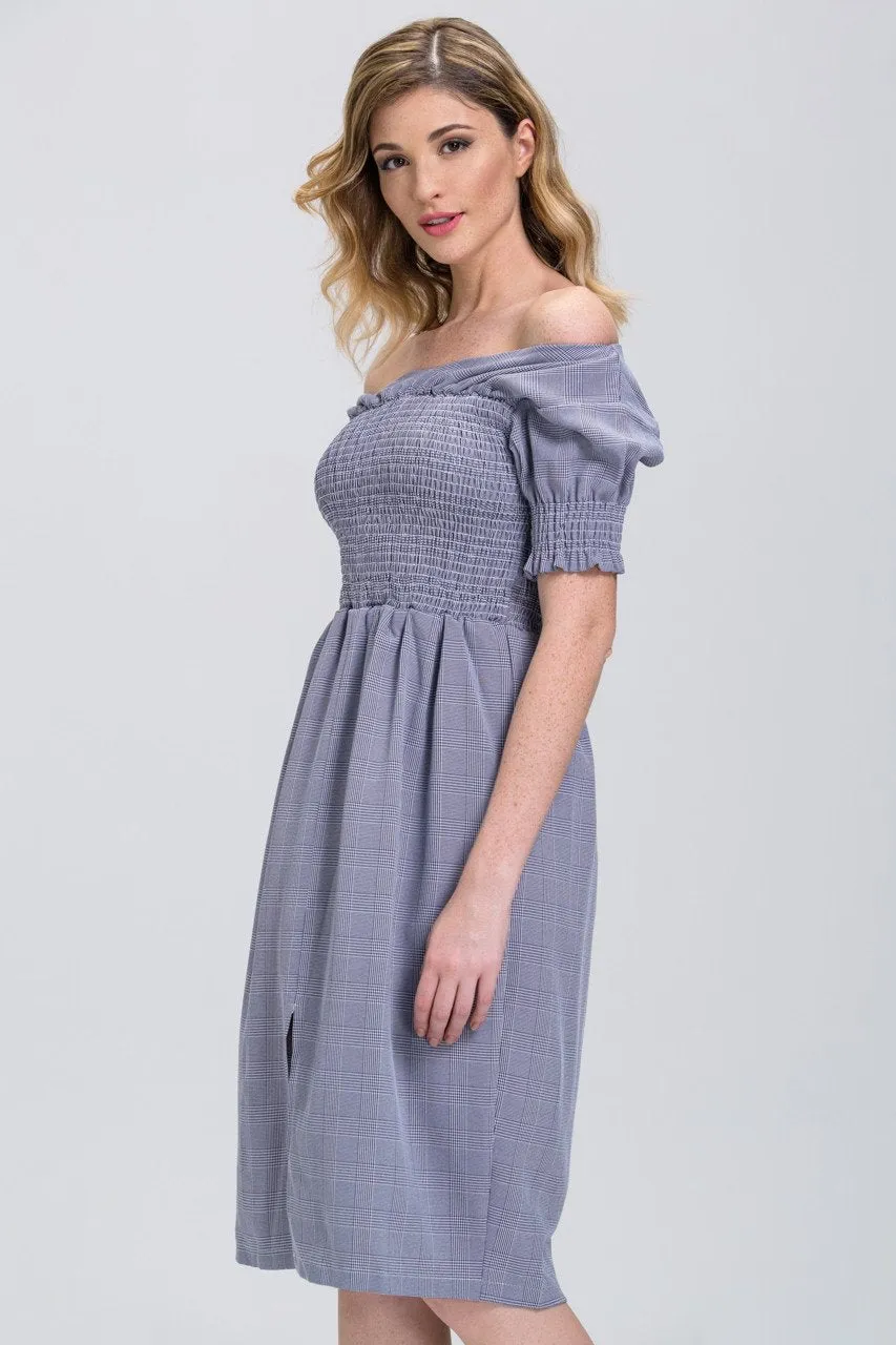 Glen Plaid Elastic Body Midi Dress