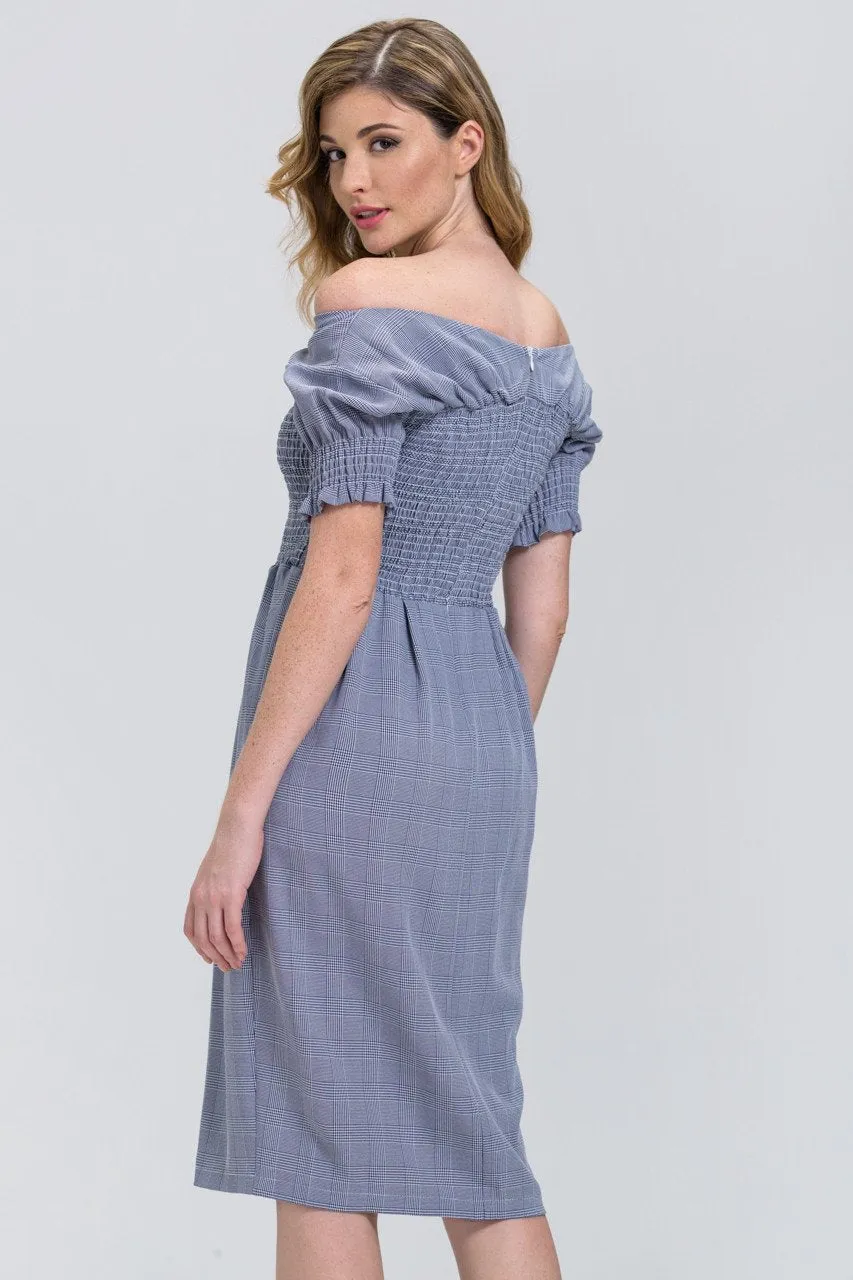 Glen Plaid Elastic Body Midi Dress