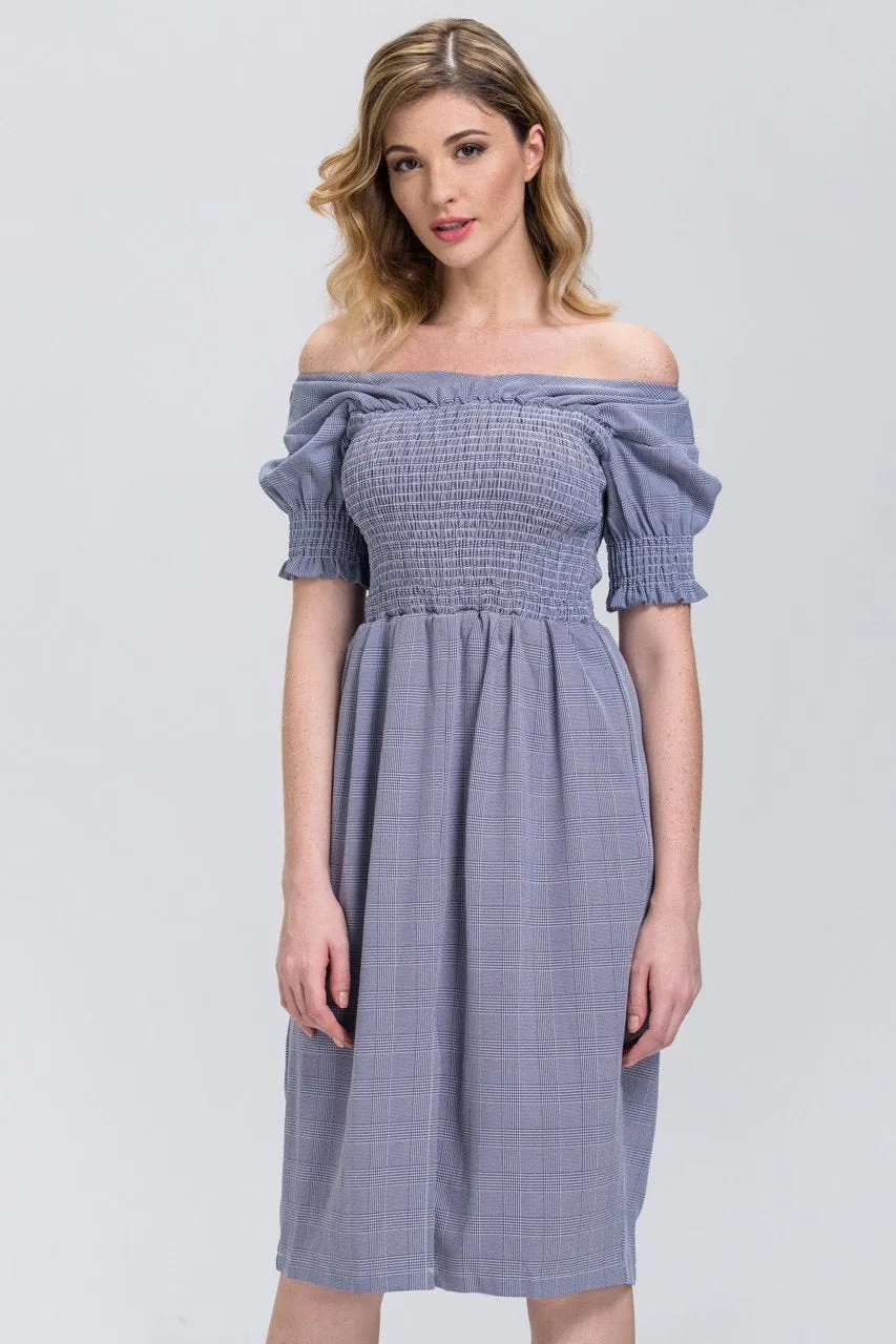 Glen Plaid Elastic Body Midi Dress