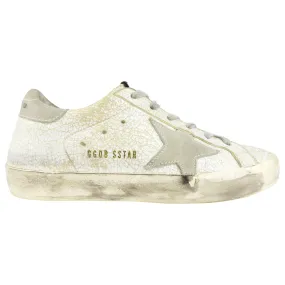 Golden Goose Ivory and Grey Distressed Leather Low Top Superstar Trainers - 36