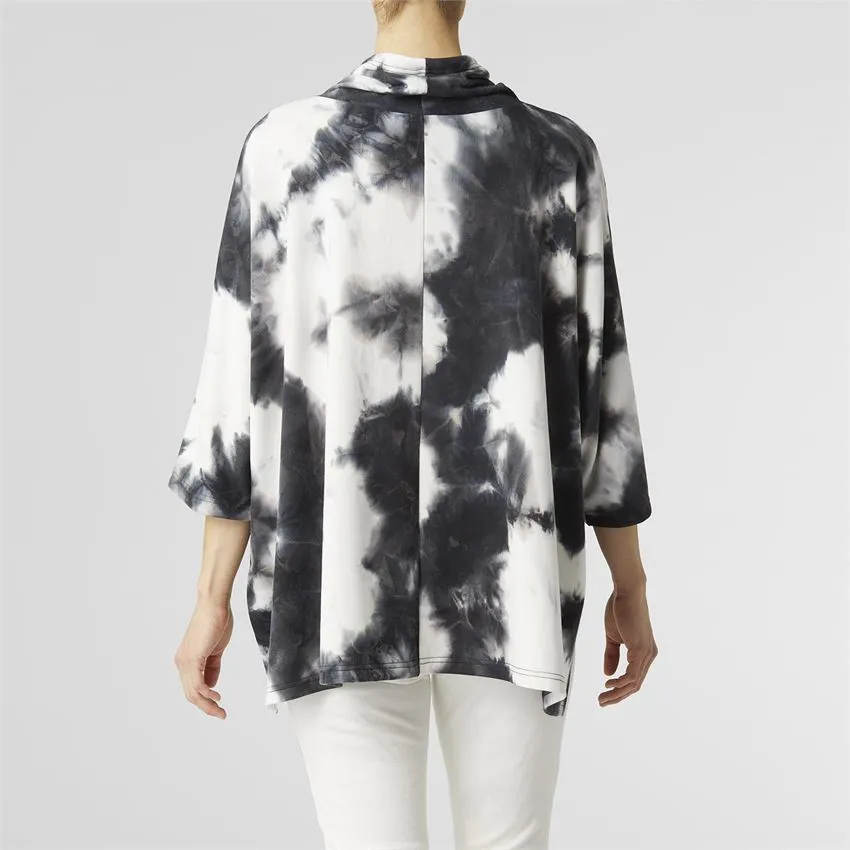 Gretta Oversized Tie Dye Cowl Neck Top - Black/White