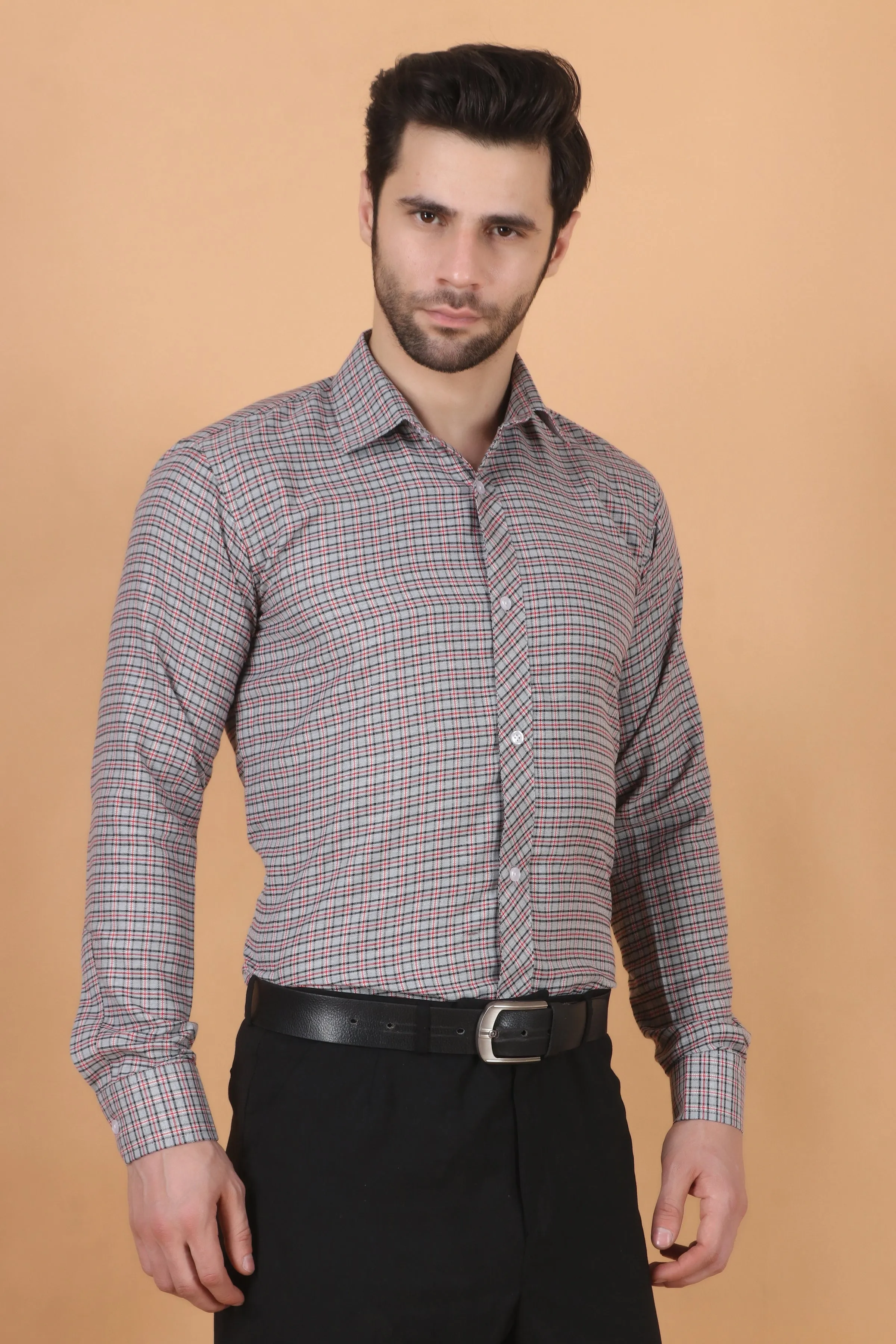 Grey Checked Woollen Shirt