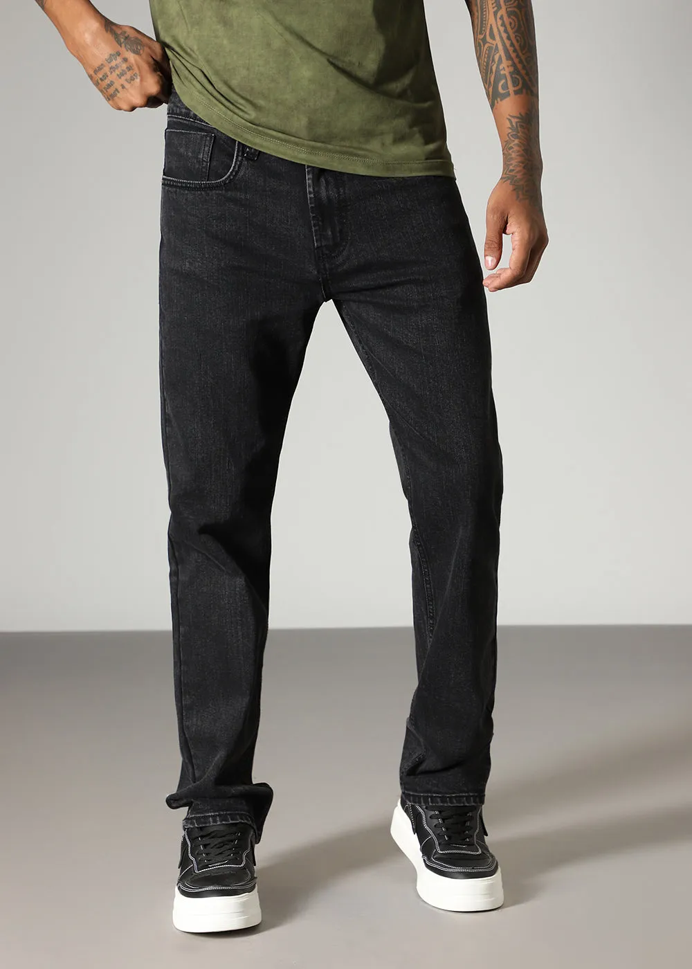 Grunge Black Straight Fit Denim