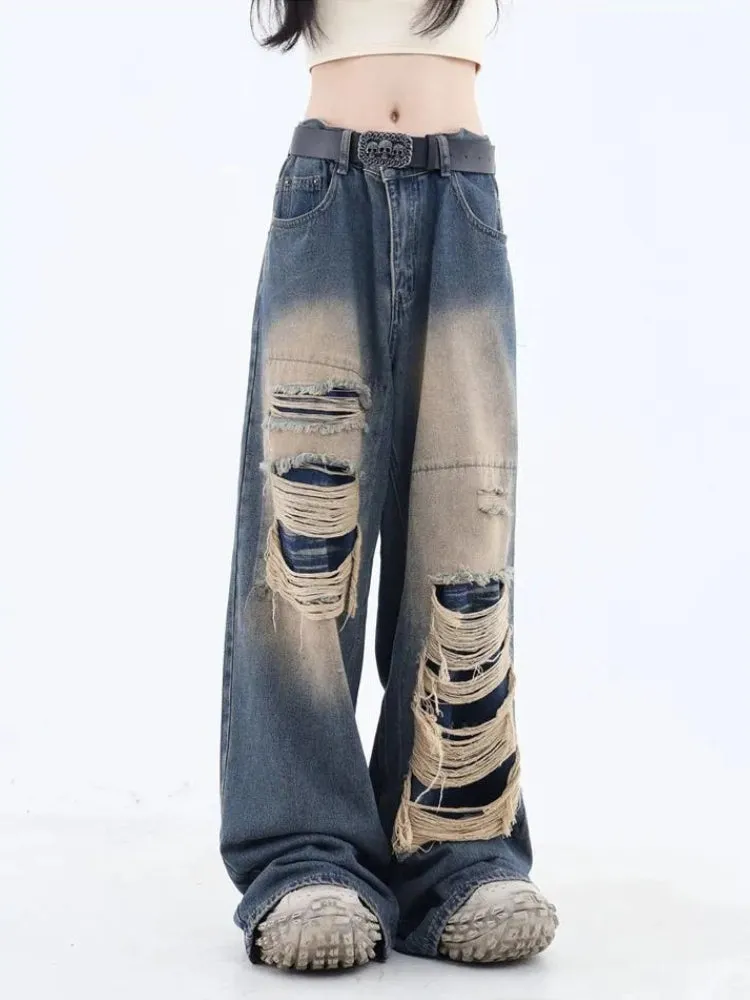 Grunge Dark Wash Distressed Jeans