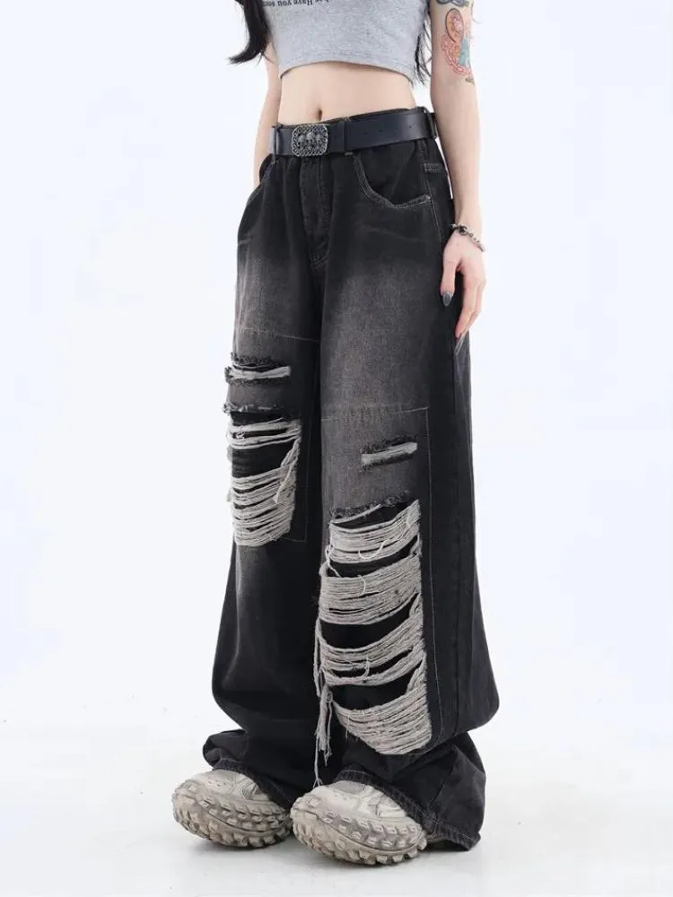 Grunge Dark Wash Distressed Jeans