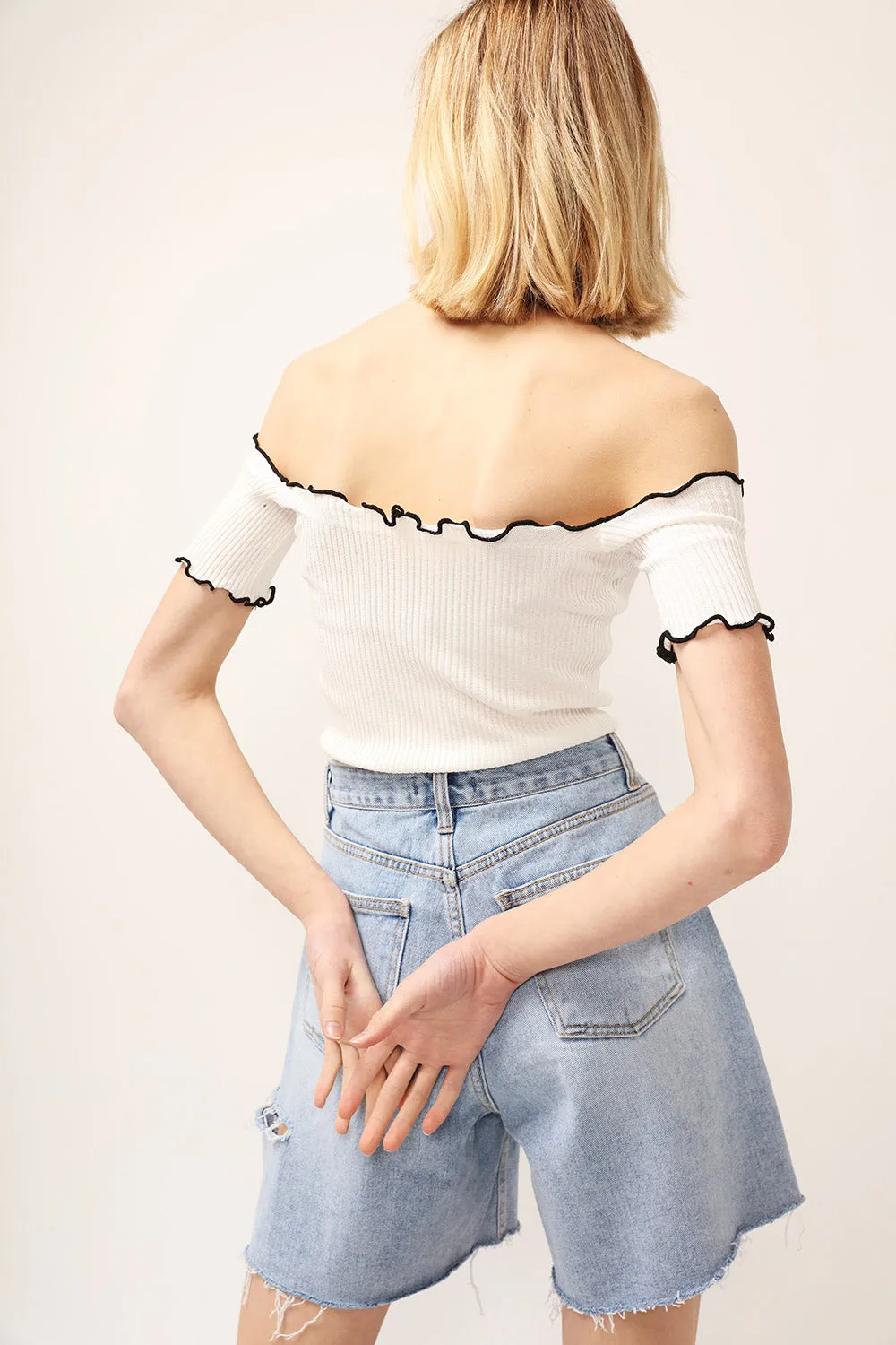 Hailey Contrast Trim Off Shoulder Top