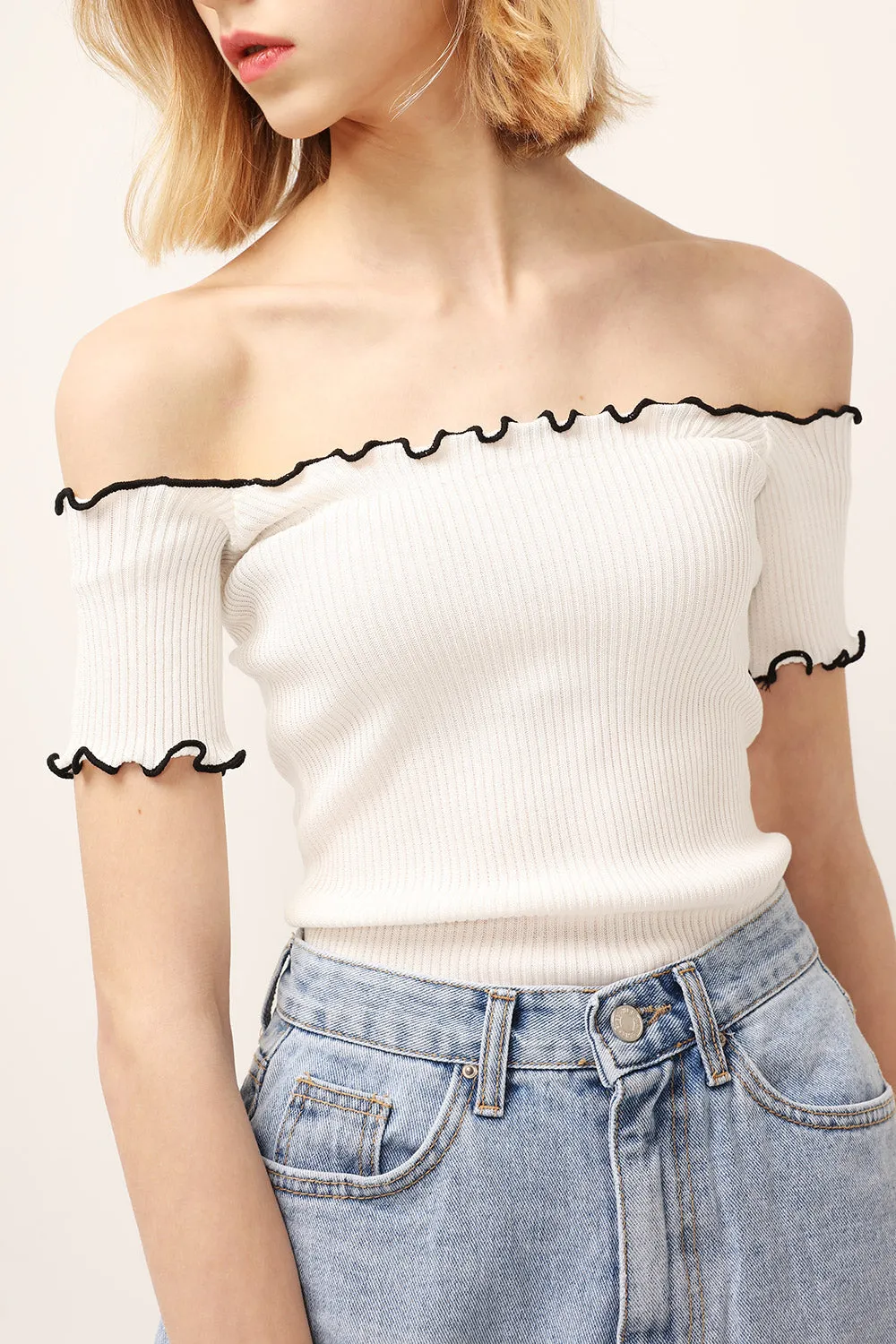 Hailey Contrast Trim Off Shoulder Top