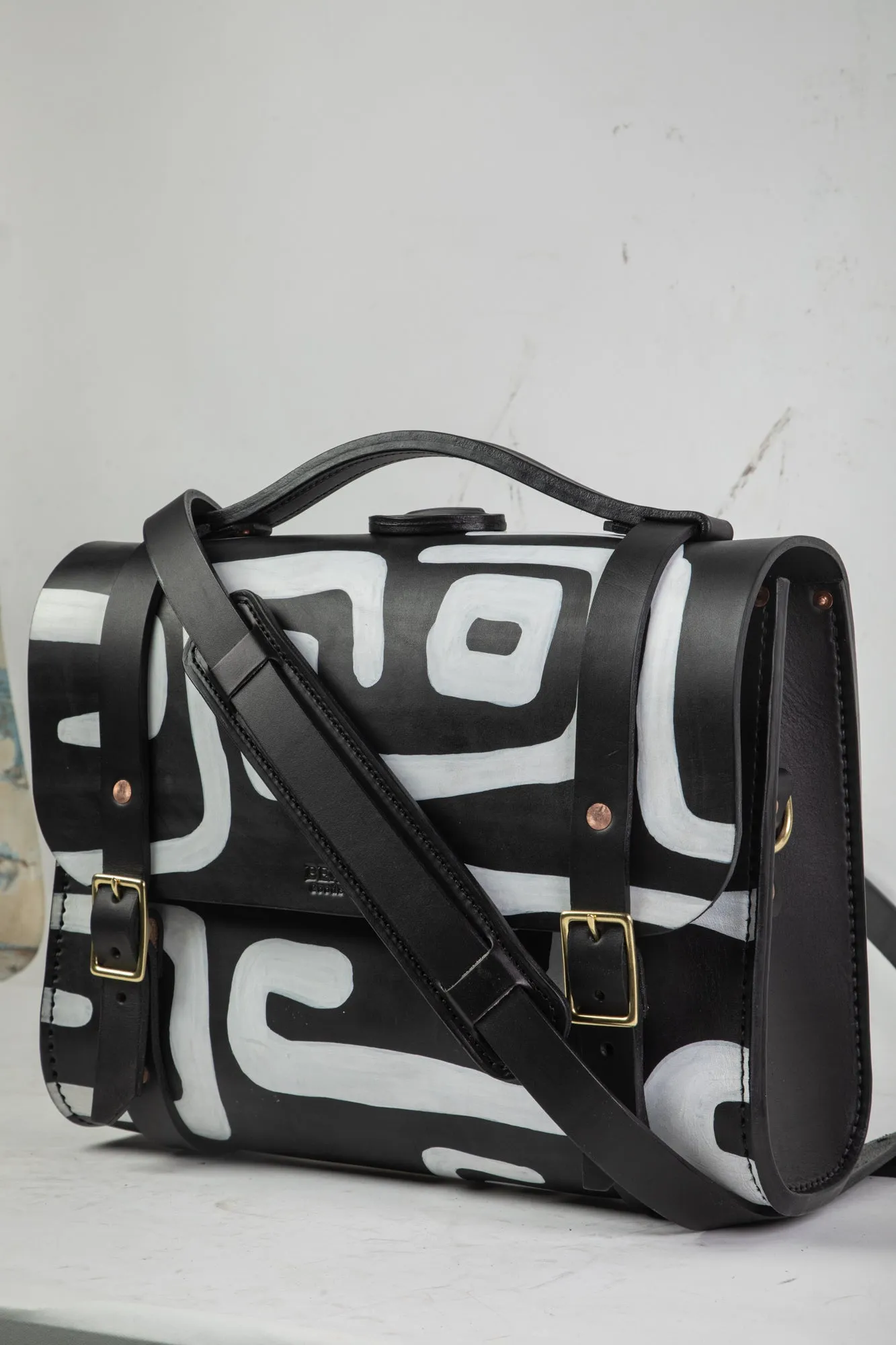 Hand Painted Porter Satchel // Black