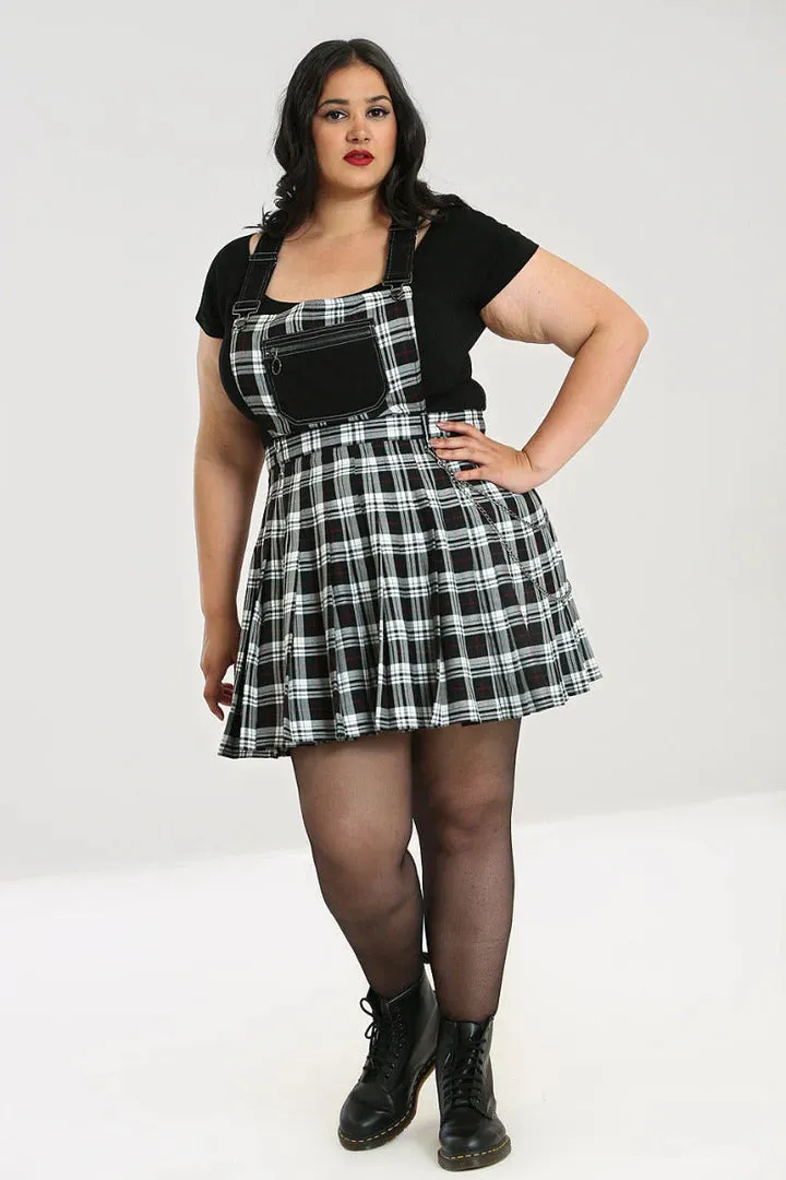 Hell Bunny Vernon Pinafore Dress in Black and White Tartan Grunge Inspired