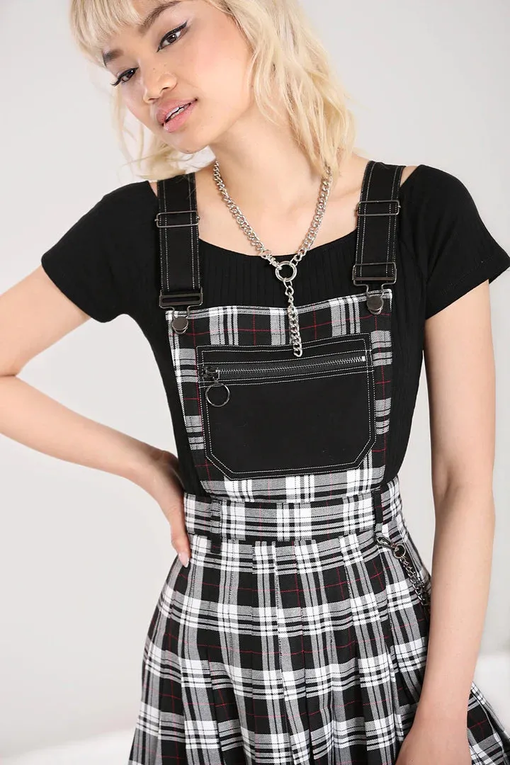 Hell Bunny Vernon Pinafore Dress in Black and White Tartan Grunge Inspired