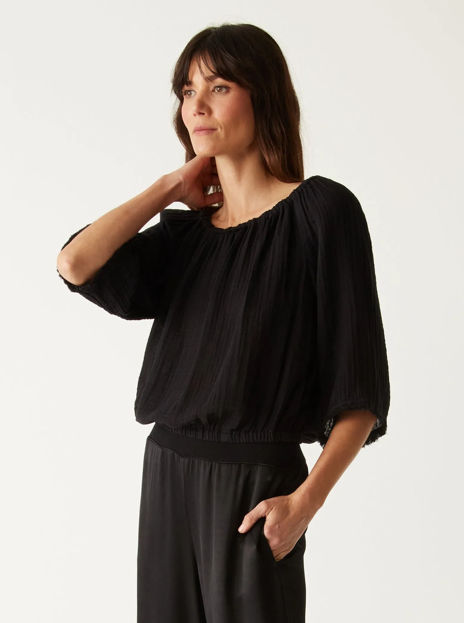 Isabel Convertible Gauze Top - Black