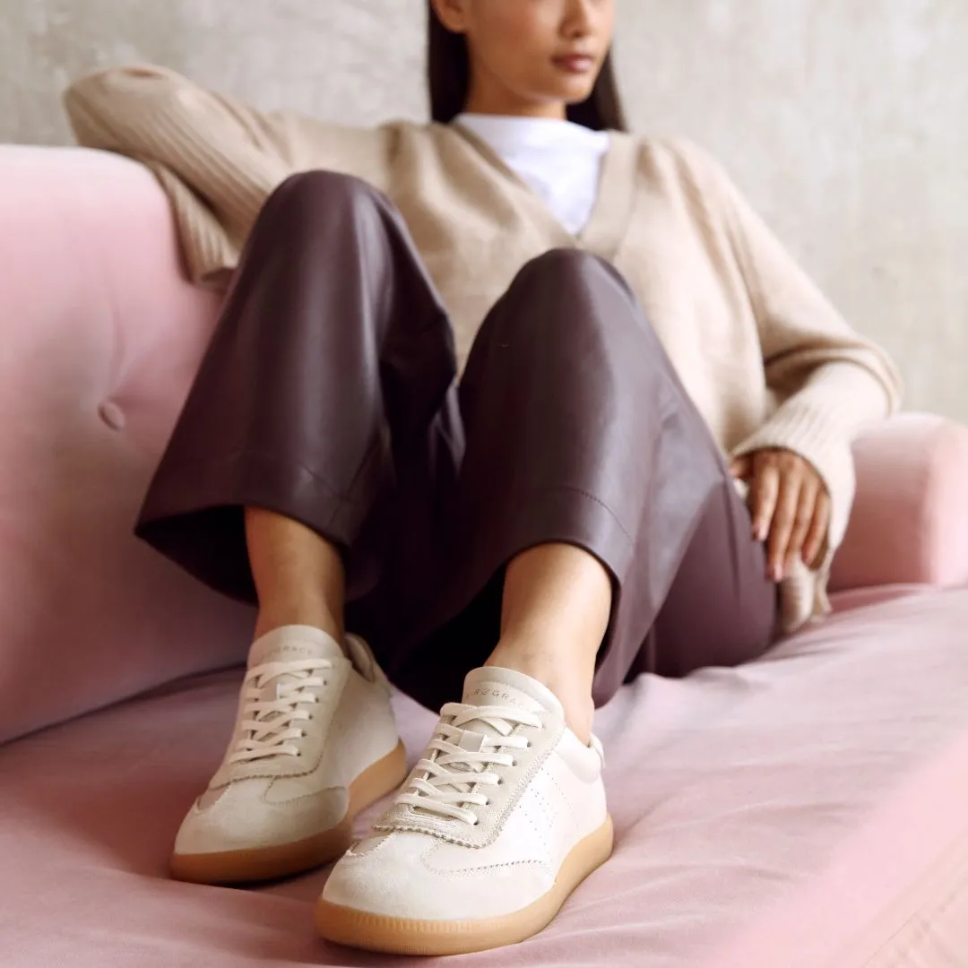 Isla: Beige Leather & Suede Trainers