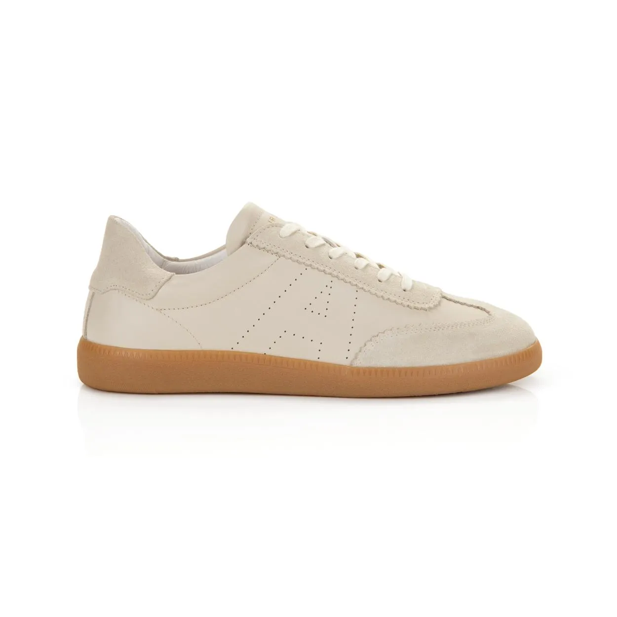 Isla: Beige Leather & Suede Trainers