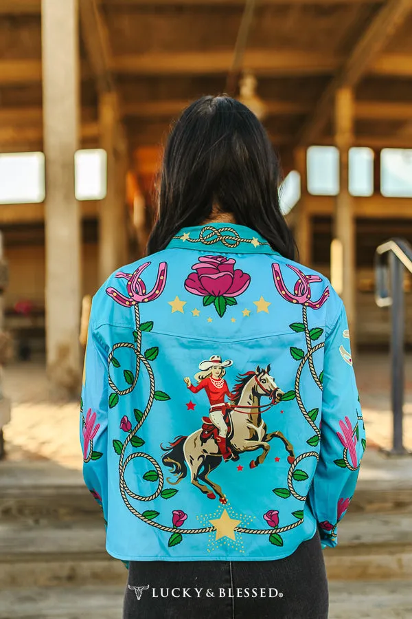 Jade Riding Horse Pink Cactus Rope Oversize Crop Top at Bourbon Cowgirl