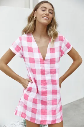 Jennie Dress - Pink Check Linen