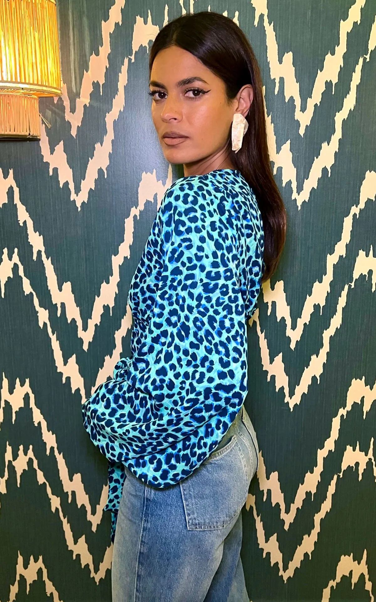 Joanie Tie Top In Turquoise Leopard