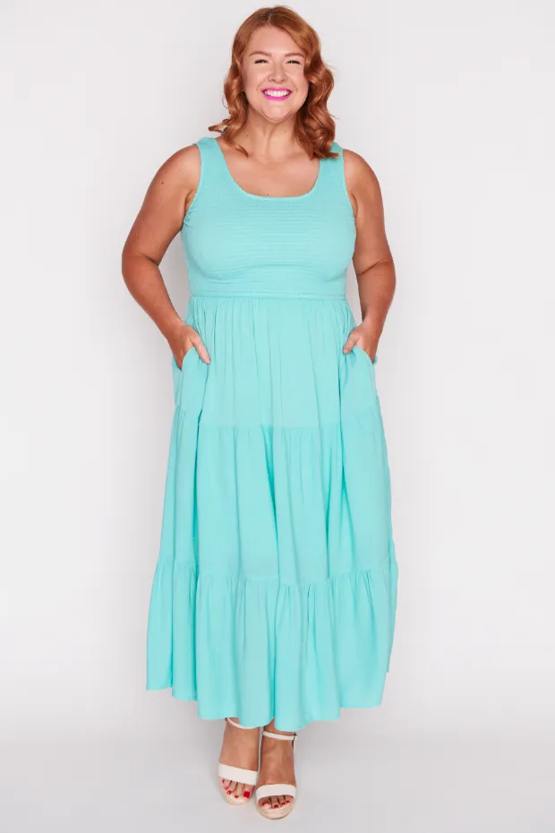 Krystie Sea Green Shirred Dress