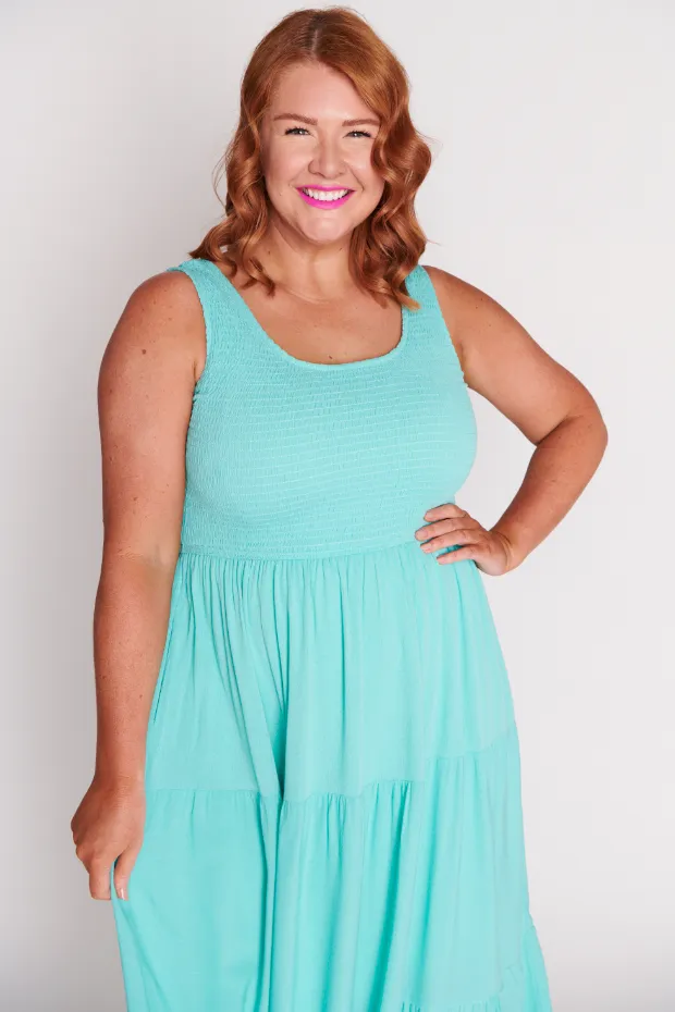 Krystie Sea Green Shirred Dress