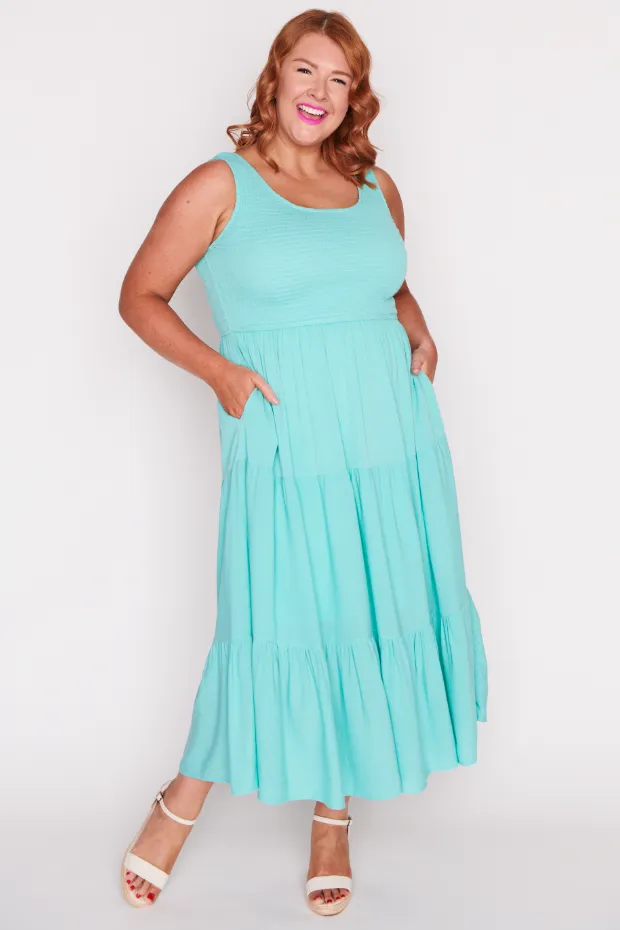 Krystie Sea Green Shirred Dress