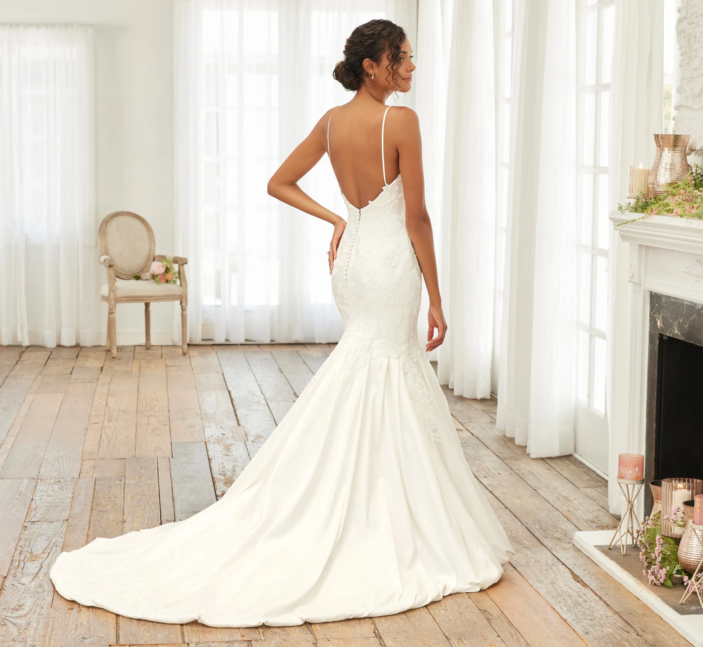 Lace And Mikado Gown With Train In Ivory