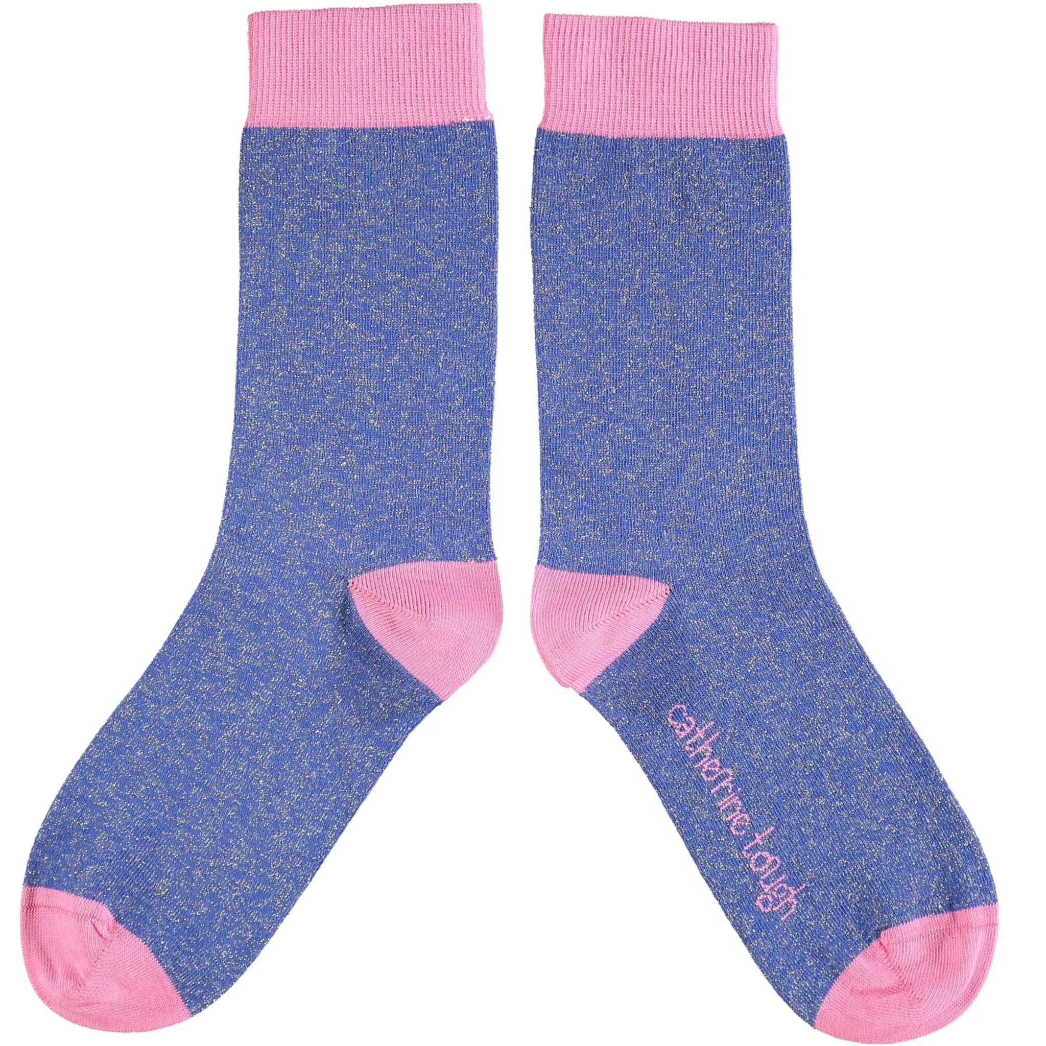 Ladies Bright Blue & Pink Glitter Organic Cotton Ankle Socks