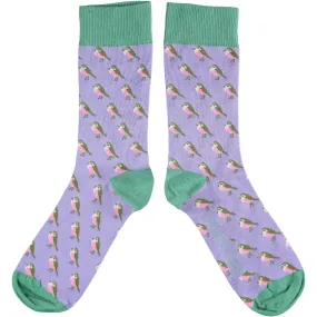 Ladies Lilac Robin Organic Cotton Ankle Socks