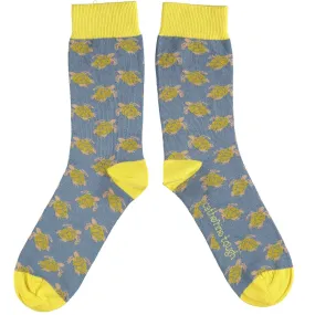 Ladies Smoky Blue Turtle Organic Cotton Ankle Socks