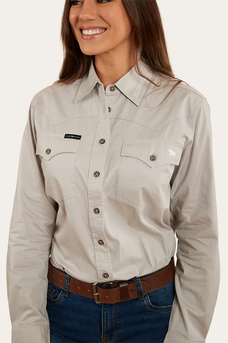 Lambert Womens Full Button Work Shirt - Beige